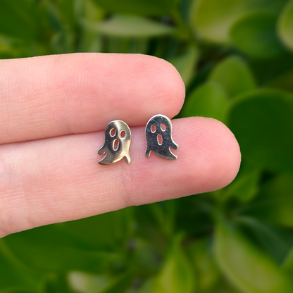 Aretes Plateados Mini Fantasma Acero Inoxidable