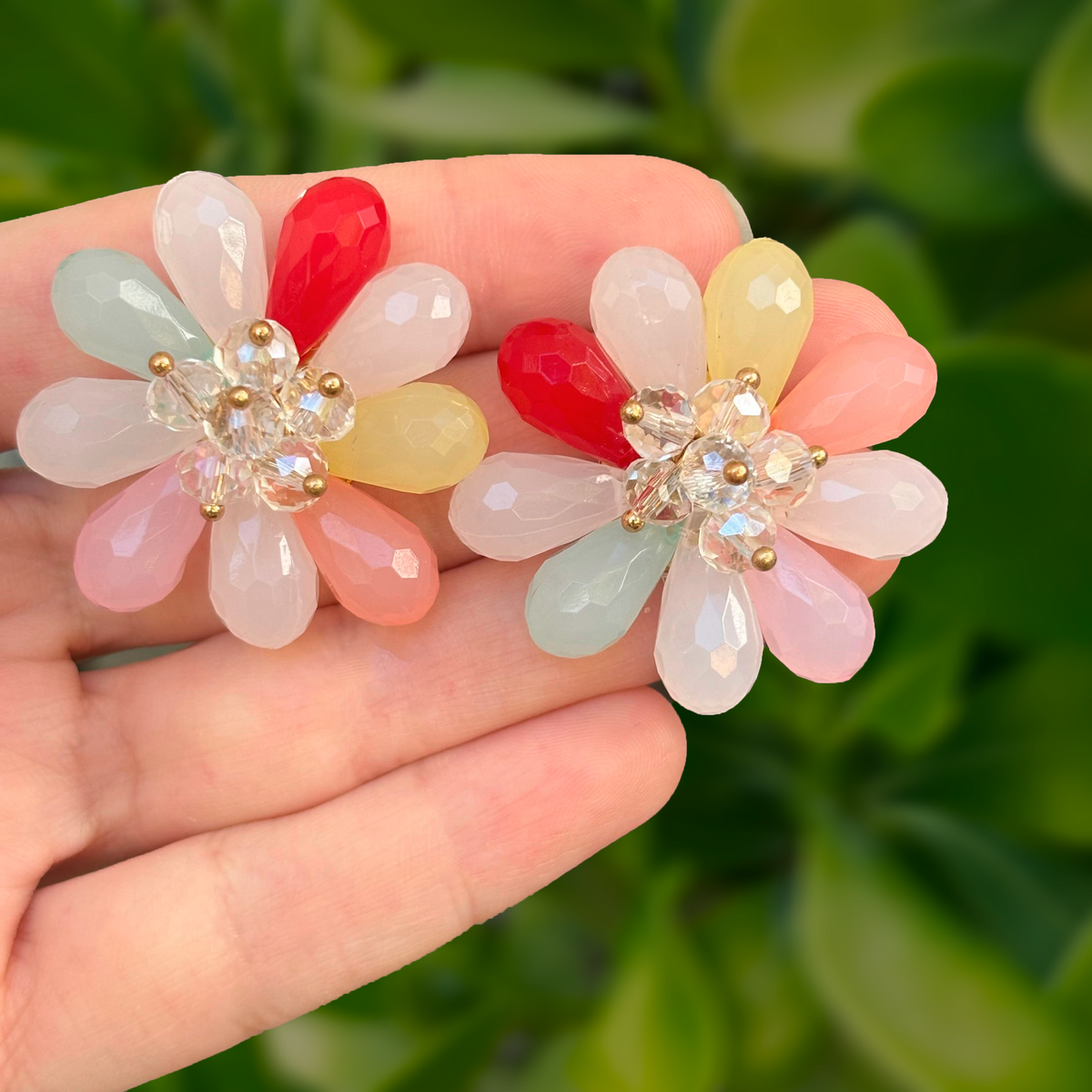Aretes Flor Petalos de  Colores