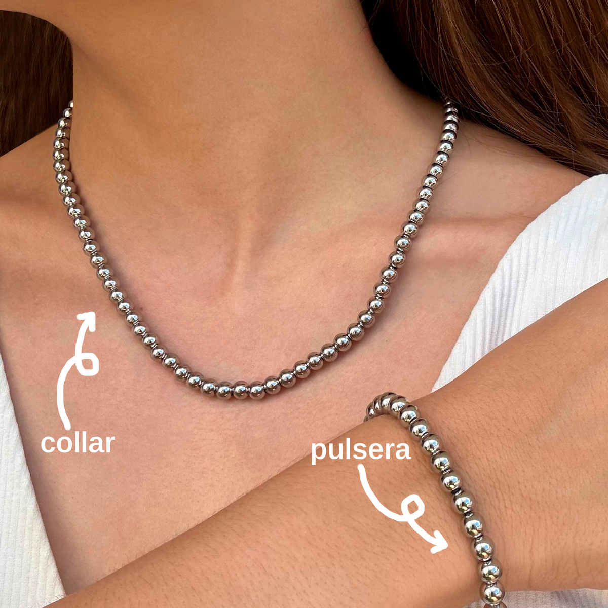 Pulsera o Tobillera Plateado Esferitas Acero Inoxidable