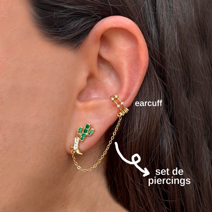 Set Aretes 3pz Doradas Cactus Bota Cadena Chapa de Oro