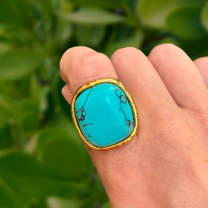 Anillo Turquesa y Dorado Acero Inoxidable