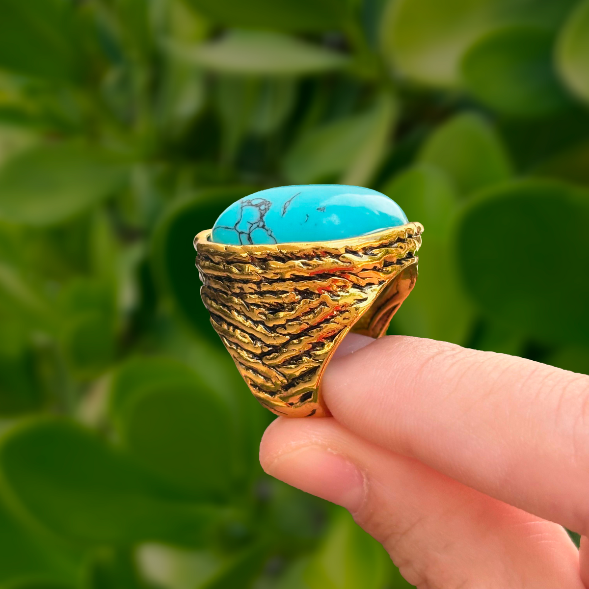 Anillo Turquesa y Dorado Acero Inoxidable