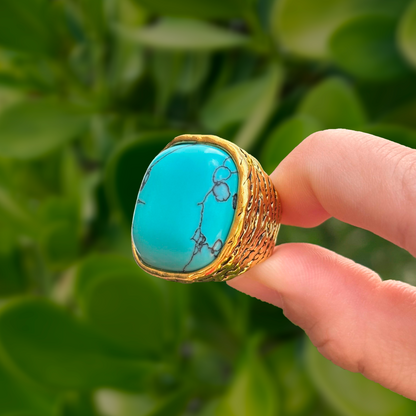 Anillo Turquesa y Dorado Acero Inoxidable