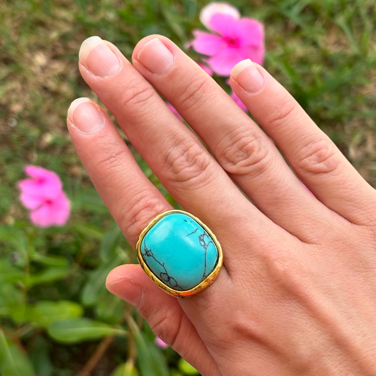 Anillo Turquesa y Dorado Acero Inoxidable