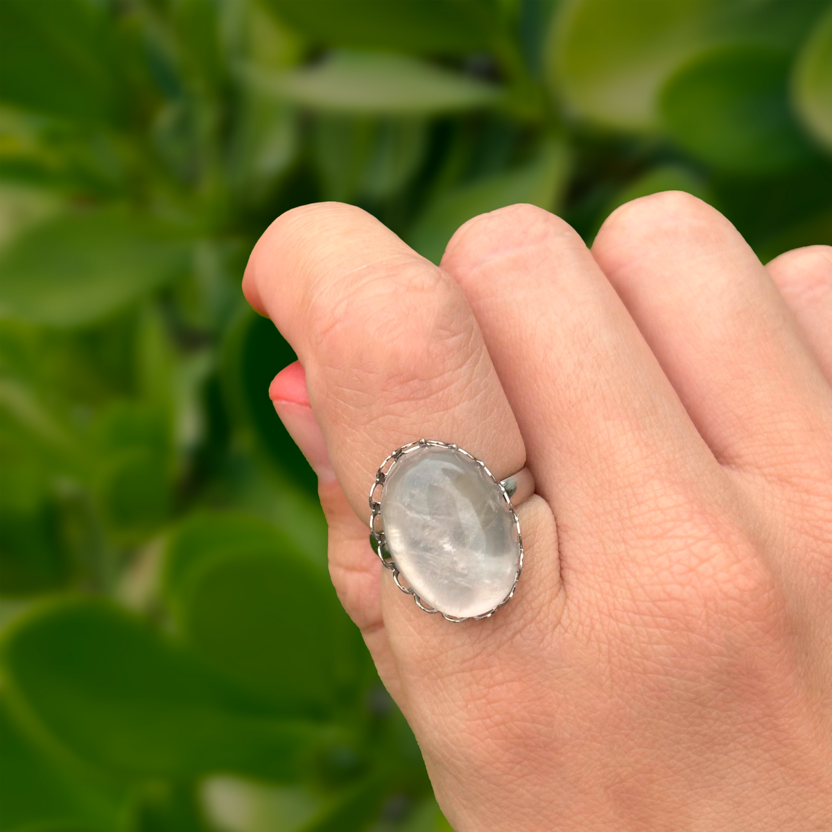 Anillo Plateado Piedra Blanca Ajustable Acero Inoxidable