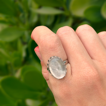 Anillo Plateado Piedra Blanca Ajustable Acero Inoxidable