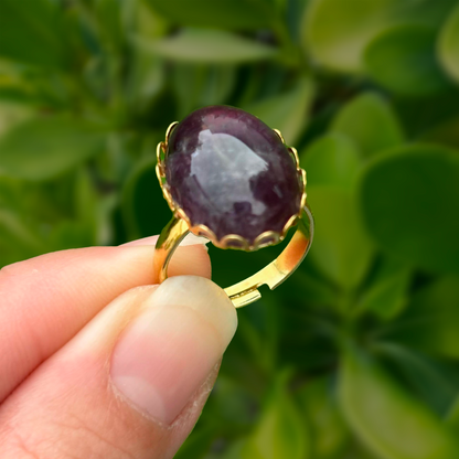 Anillo Dorado Piedra Morada Ajustable Acero Inoxidable