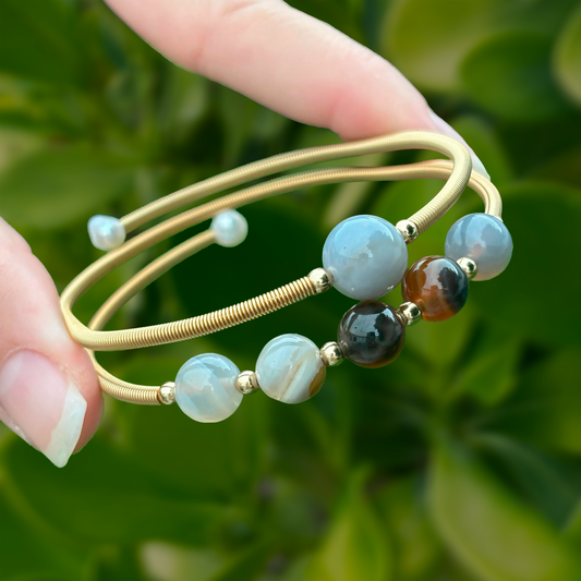 Pulsera Dorada Bolitas Cafes