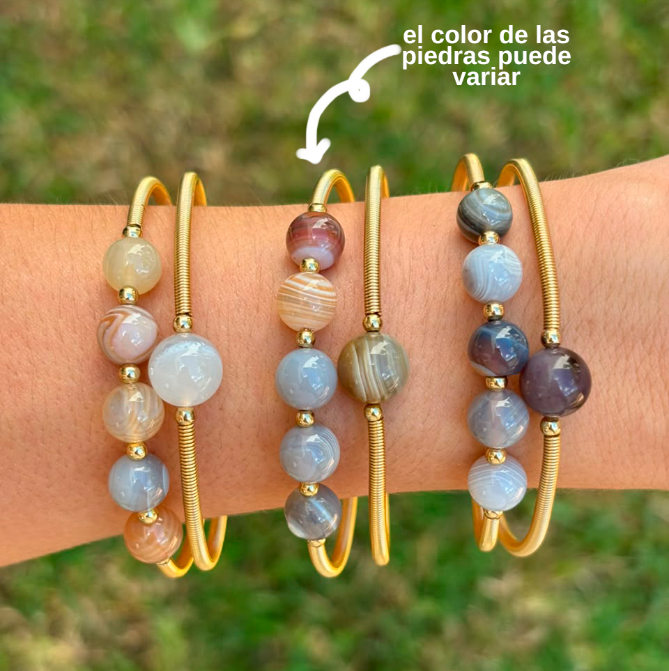 Pulsera Dorada Bolitas Cafes