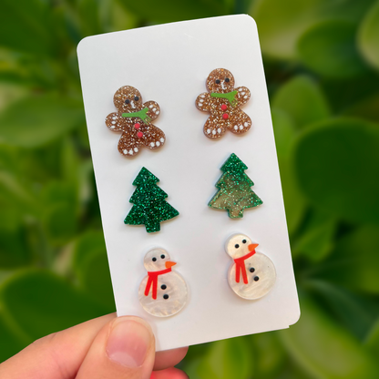 Set 3 Pares Aretes Navideños Brillantes