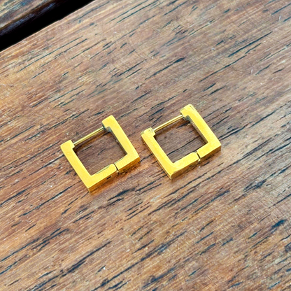 Aretes Arracada Cuadro Dorado Acero Inoxidable