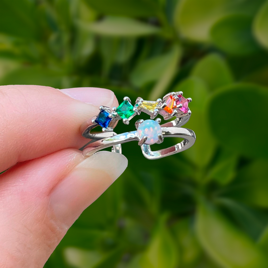 Anillo Zirconia de Colores con Perla Ajustable Chapa de Oro