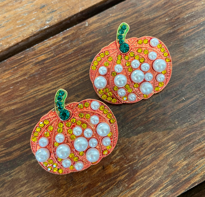 Aretes Calabaza con Perlas Halloween