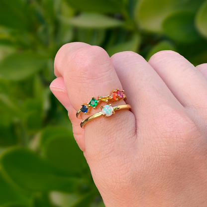 Anillo Zirconia de Colores con Perla Ajustable Chapa de Oro