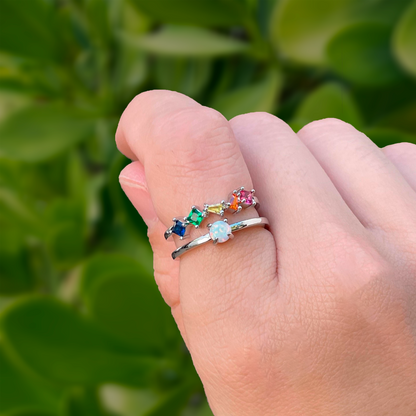 Anillo Zirconia de Colores con Perla Ajustable Chapa de Oro