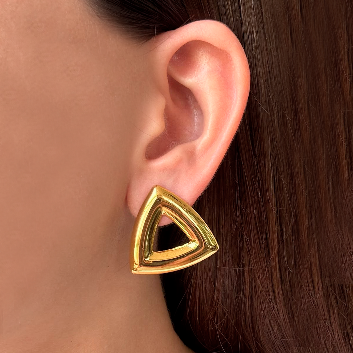 Aretes Dorados Triangulo Acero Inoxidable