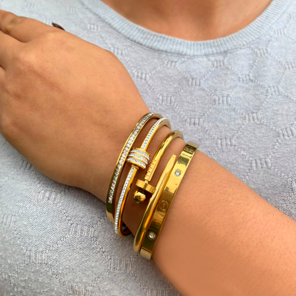 Pulsera Dorada Roll Zirconias Acero Inoxidable