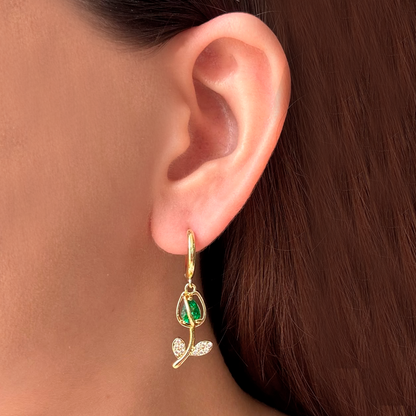 Collar Pulsera Aretes Anillo Tulipanes Verdes Chapa de Oro
