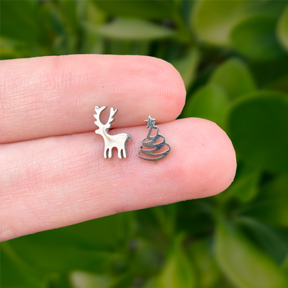 Aretes Mini Plateados Navidad Acero Inoxidable