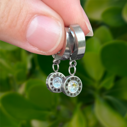 Aretes Arracada Plateada con Zirconia Acero Inoxidable 1o3