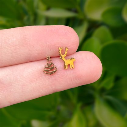 Aretes Dorados Mini Navidad Acero Inoxidable