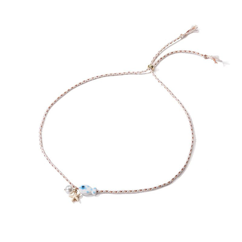 Collar de Hilo Pez y Estrella Blanca C621