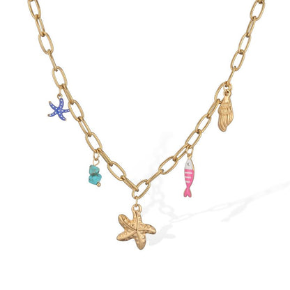 Collar Charms Pez Rosa Dorado Acero Inoxidable 2A7