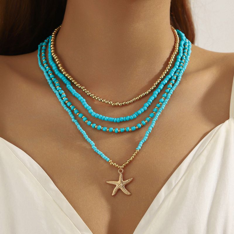 Collar Layer Cuentas Azul Estrella 1U6
