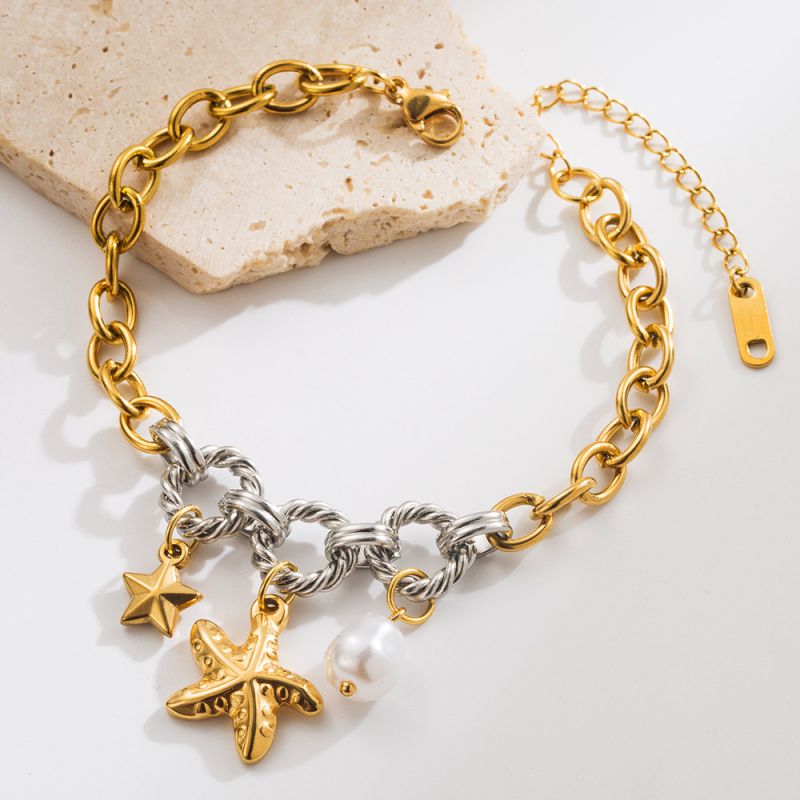Pulsera Oro-Plata Estrella Perla  1Y5