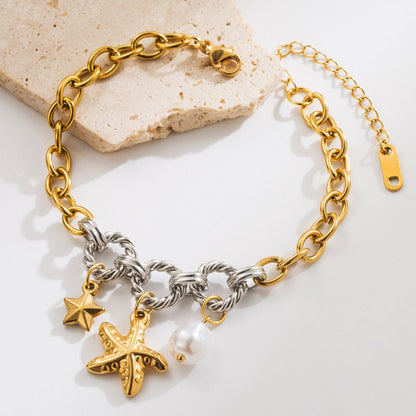 Pulsera Oro-Plata Estrella Perla  1Y5