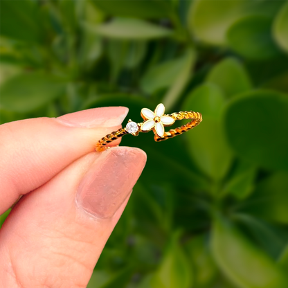 Anillo Dorado Flor y Zirconia Ajustable Chapa de Oro Az164