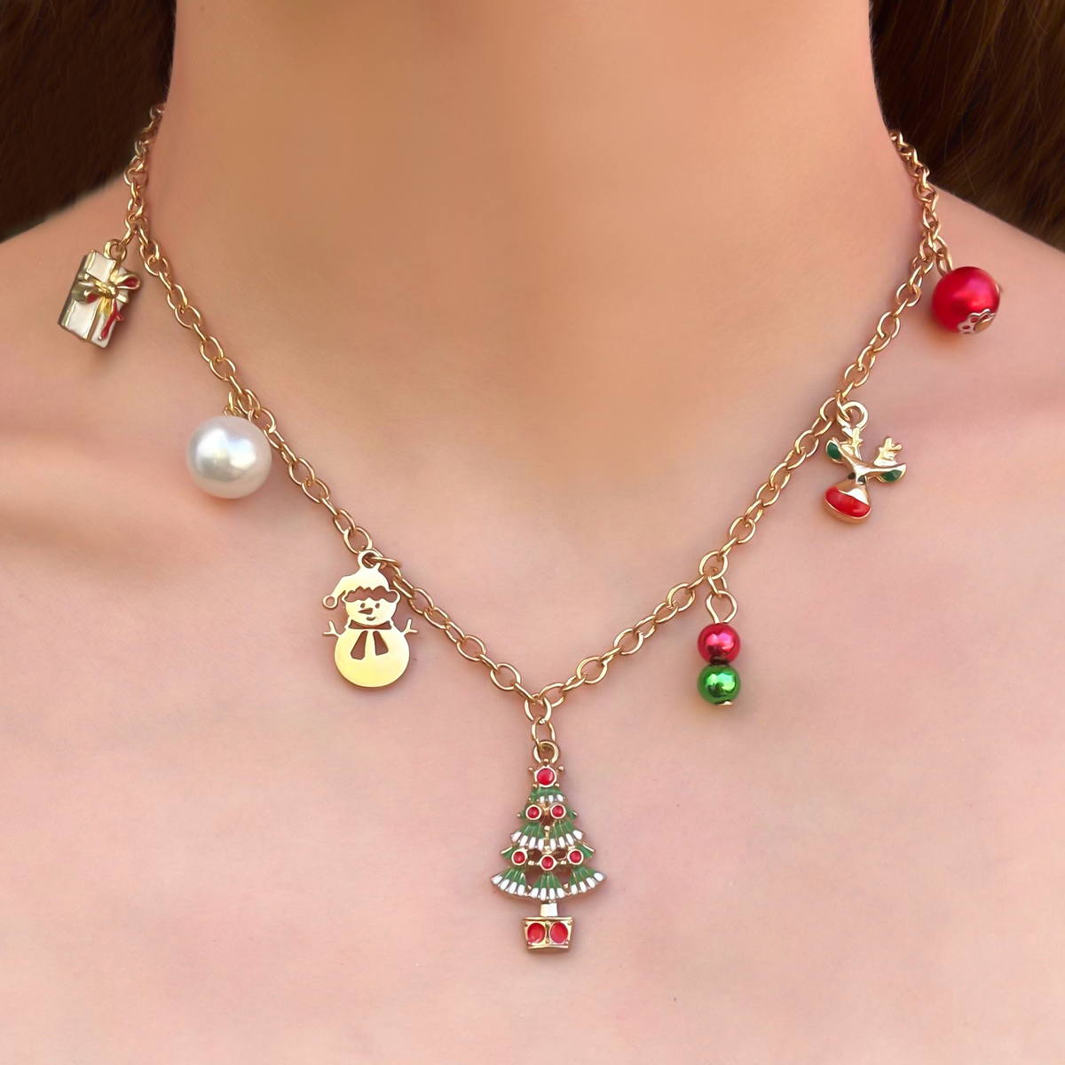 Collar Dorado Charms Navidad