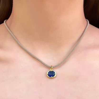 Collar Azul de Zirconia Cordon Chapa de Oro