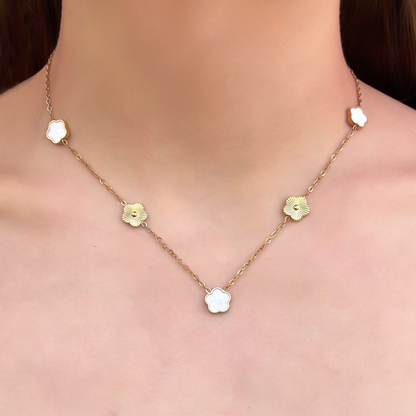 Collar Dorado Trebol Blanco Acero Inoxidable