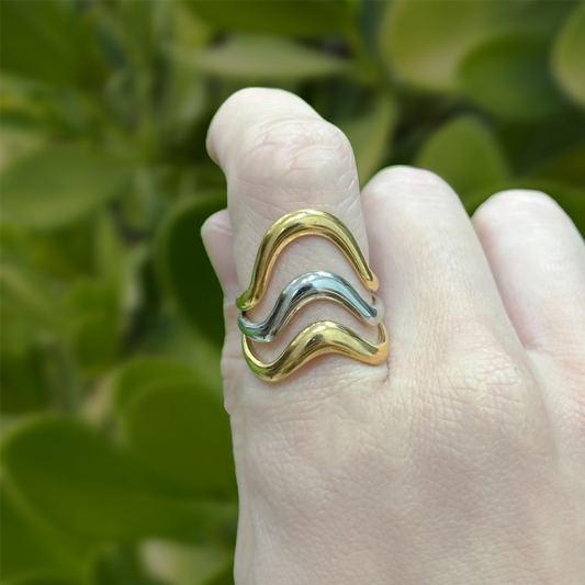 Anillo Oro-Plata Onda Acero Inoxidable 2D6
