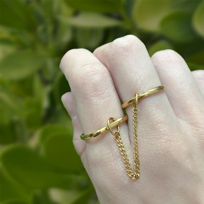 Anillo Dorado Doble con Cadena (7) Acero Inoxidable 2A6