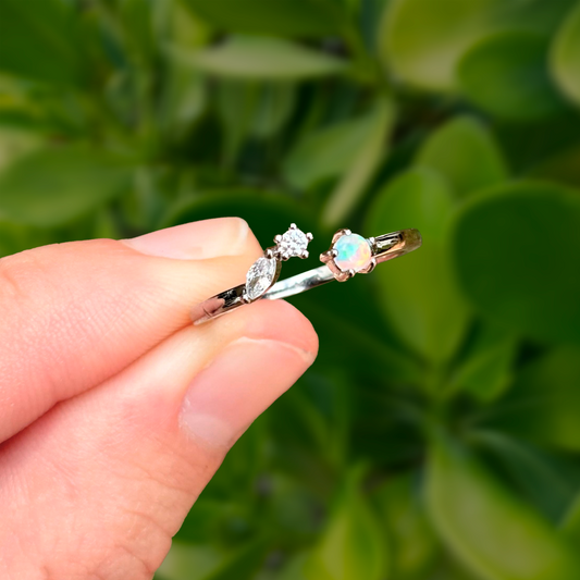 Anillo Plateado Perla con Zirconia Ajustable Chapa de Oro Az66