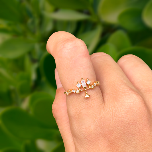 Anillo de La Bella Lumiere Ajustable Chapa de Oro 2N1