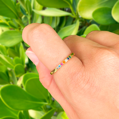 Anillo Dorado Zirconias Multicolor Chapa de Oro Ajustable C613