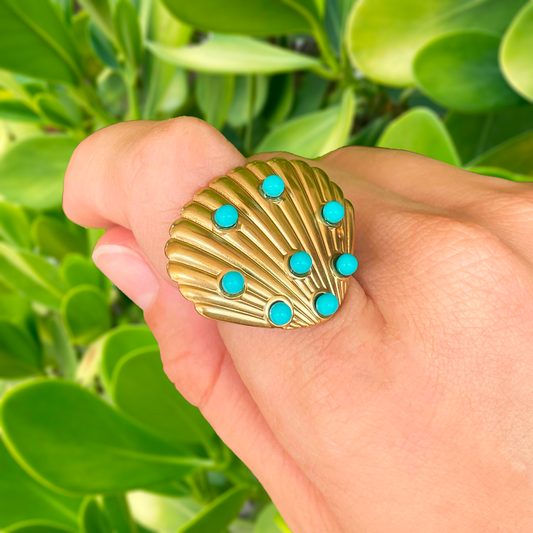 Anillo Gran Concha Blue Acero Inoxidable 1P6
