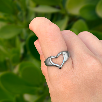 Anillo Plateado Corazón Ajustable Acero Inoxidable Li4