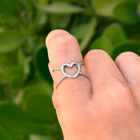 Anillo Corazón Plateado Ajustable Acero Inoxidable 1U3