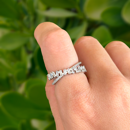 Anillo Plateado Zirconias Ajustable Chapa de Oro 1N7