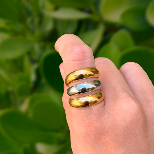 Anillo Oro-Plata Tres Aros Acero Inoxidable 1N1