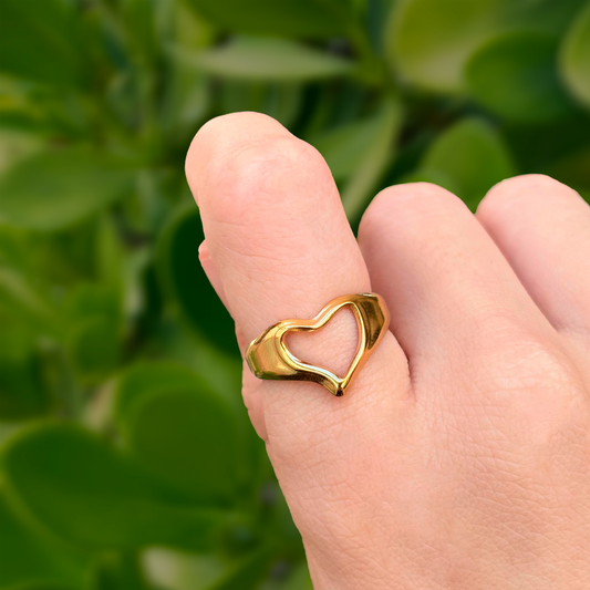 Anillo Dorado Corazón Ajustable Acero Inoxidable 1R7