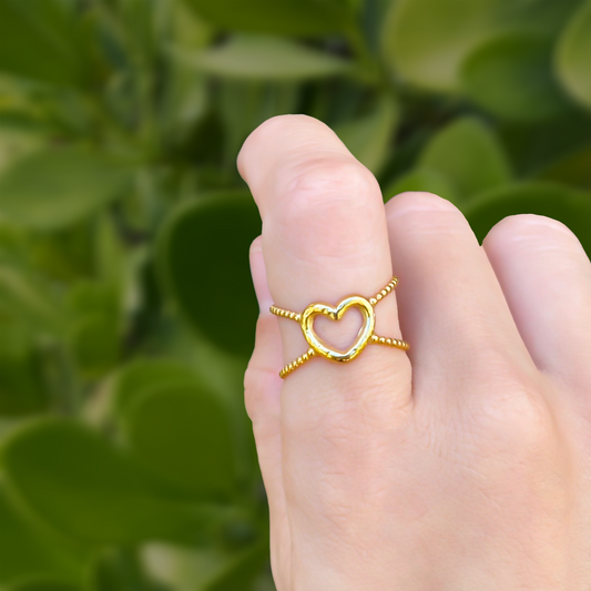 Anillo Corazón Dorado Ajustable Acero Inoxidable 1o2