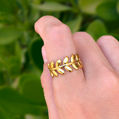 Anillo Dorado Laurel Ajustable Acero Inoxidable 2F5