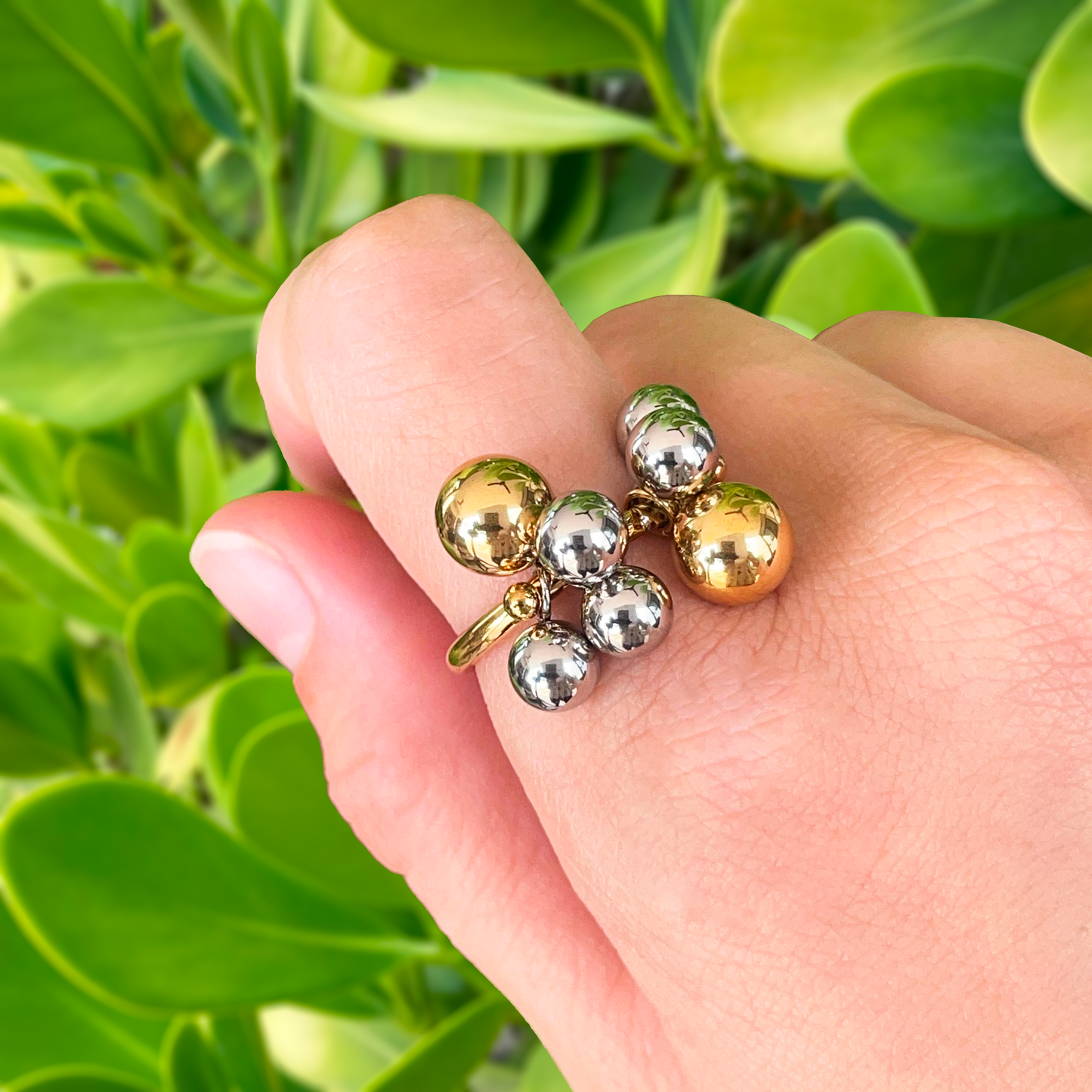 Anillo Oro-Plata Bolitas Acero Inoxidable 1L3