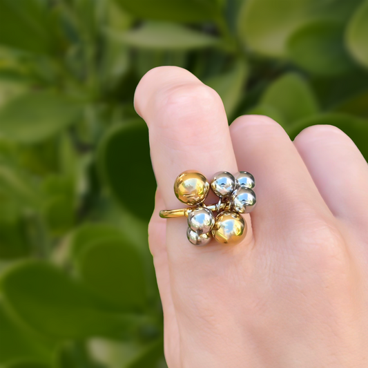 Anillo Oro-Plata Bolitas Acero Inoxidable 1L3