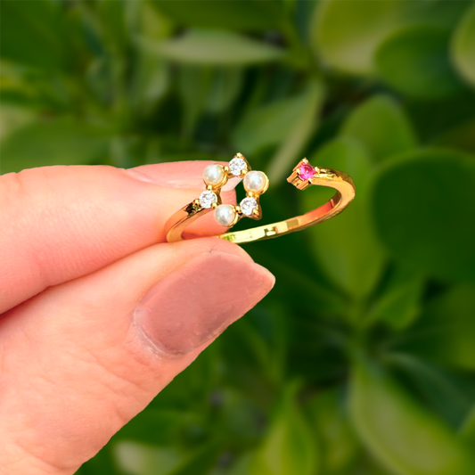 Anillo Flor Dorados Perlitas Ajustable Chapa de Oro Az179